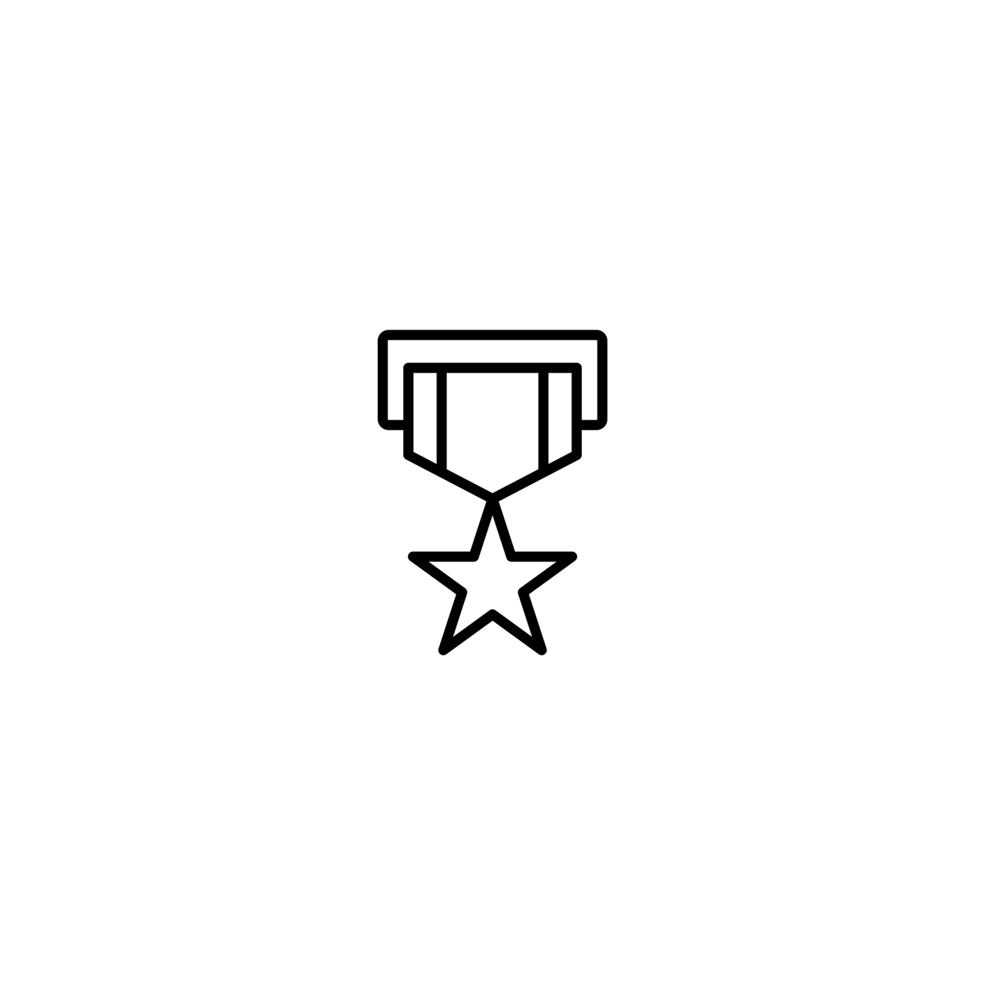 Star medal icon on white circular background.